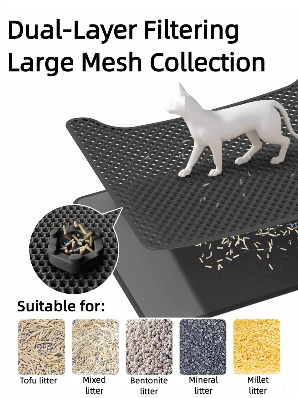 Tapis de litière double couche pour chat