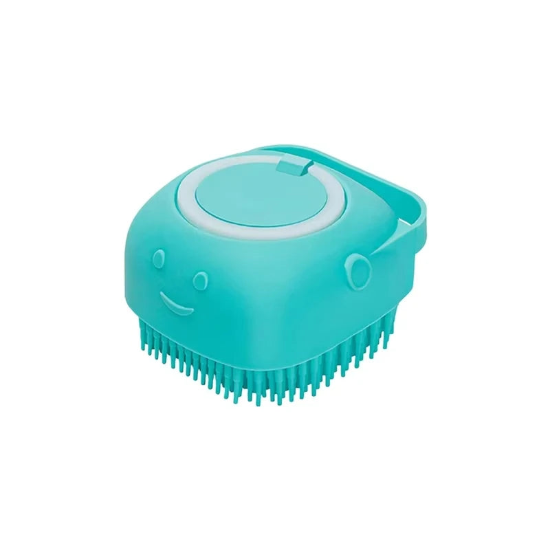 Brosse de massage en silicone souple pour animaux de compagnie avec compartiment à shampoing intégré