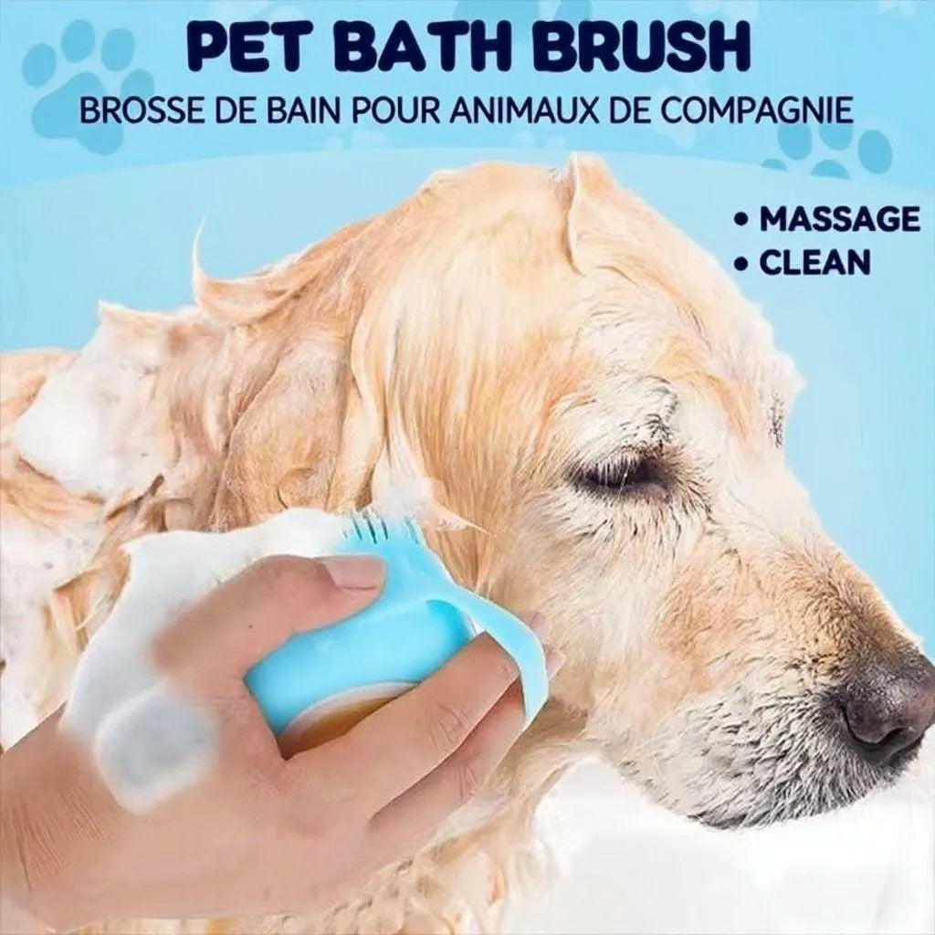 Brosse de massage en silicone souple pour animaux de compagnie avec compartiment à shampoing intégré