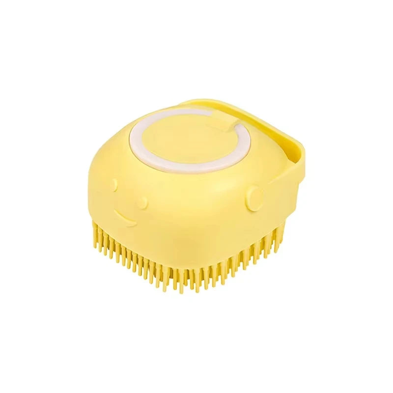 Brosse de massage en silicone souple pour animaux de compagnie avec compartiment à shampoing intégré