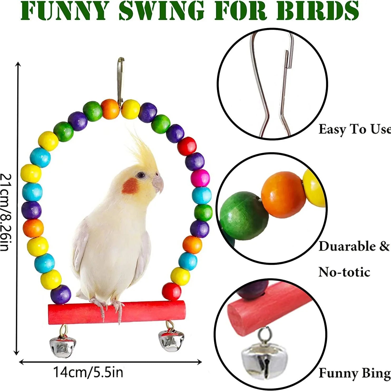 Lot de 7 jouets en bois pour perroquets, accessoires pour cage à oiseaux, balançoire, pont suspendu, clochettes, etc.