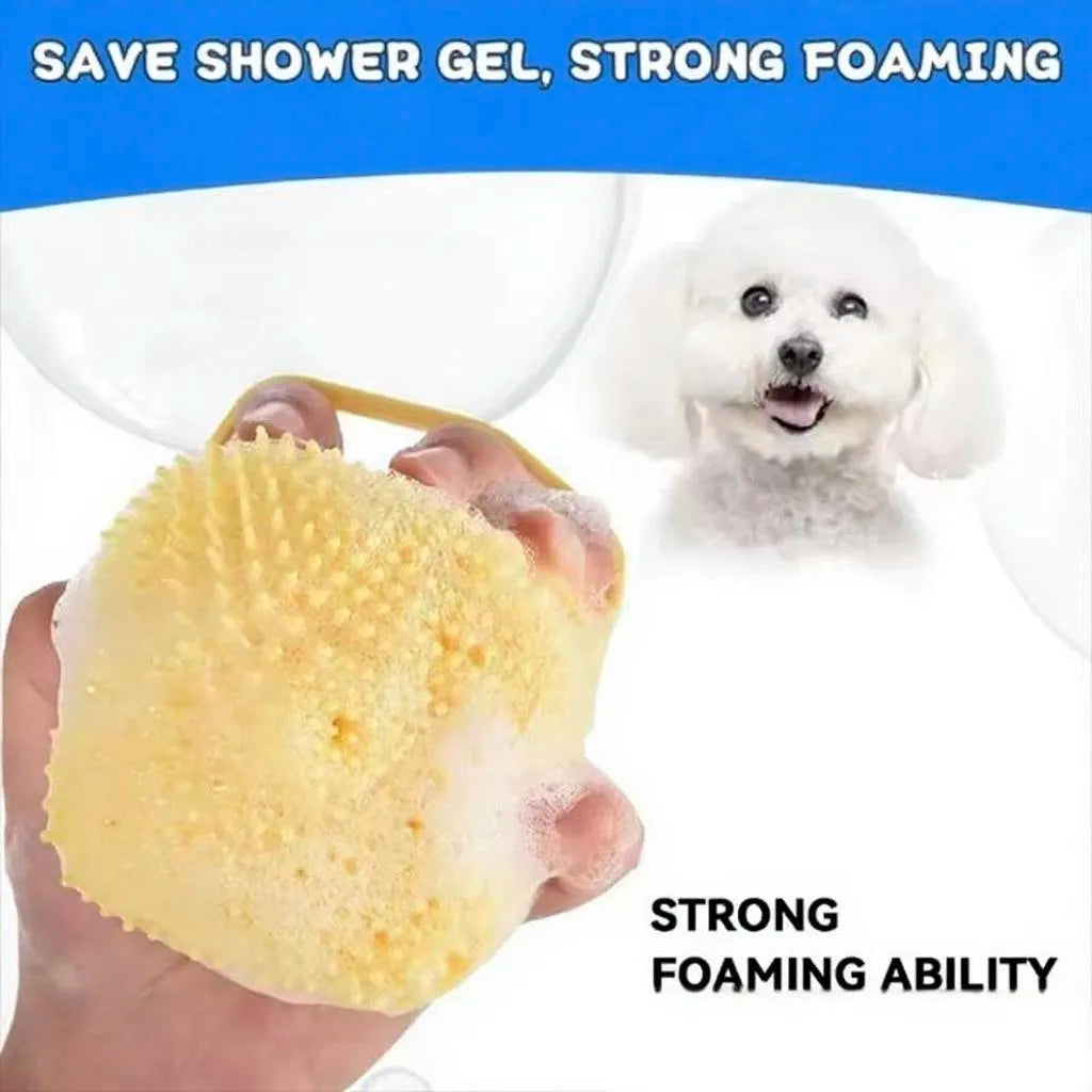 Brosse de massage en silicone souple pour animaux de compagnie avec compartiment à shampoing intégré
